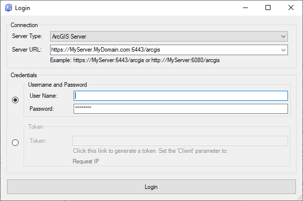 GeoEvent Logger Login dialog box